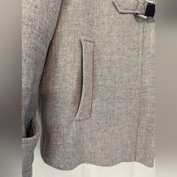 ZARA A-line Wool Duffle Coat jacket Gray detachable faux Fur Hood pockets size S - Picture 11 of 16